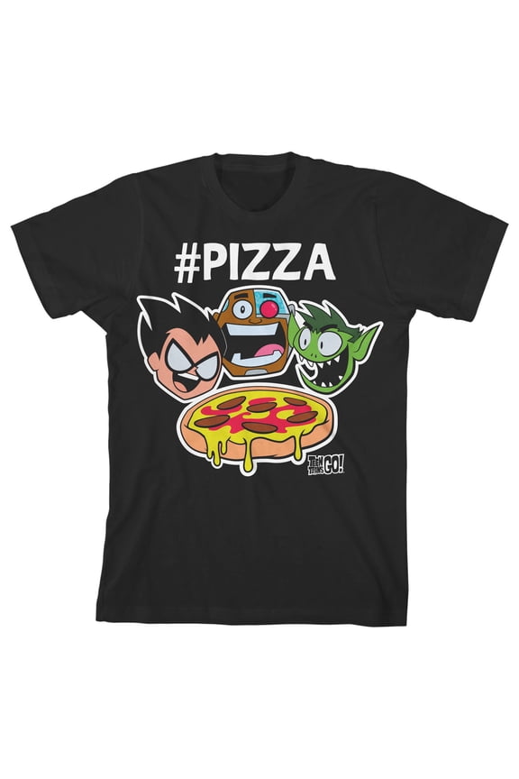Teen Titans Go Hashtag Pizza Youth Black Graphic Tee-XS