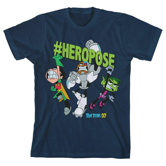 Teen Titans Go #HeroPose Youth Navy Blue Graphic Tee-Medium
