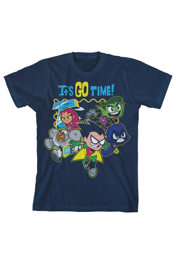 Teen Titans Go It's Go Time Main Characters Boy's Navy T-shirt-Large