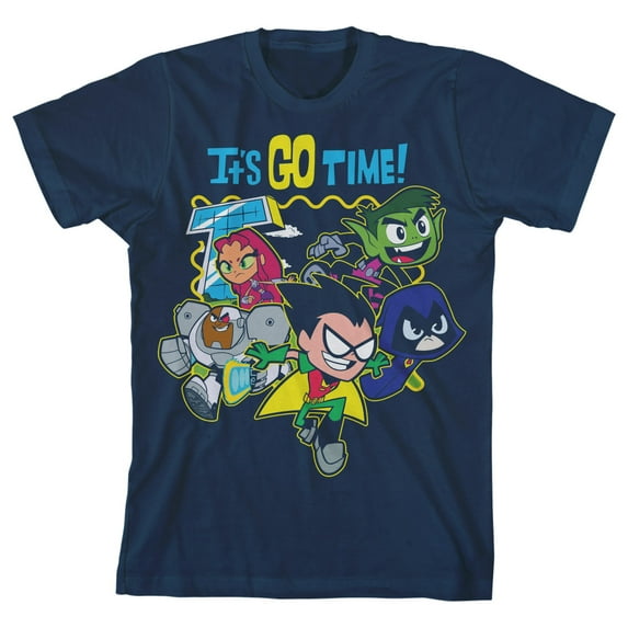 Teen Titans Go It's Go Time Main Characters Boy's Navy T-shirt-Medium