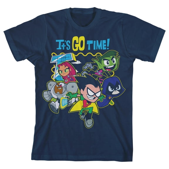 Teen Titans Go It's Go Time Main Characters Boys Navy T-shirt-Small