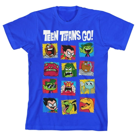 Teen Titans Go Jagged Character Squares Boy's Royal Blue T-shirt-S