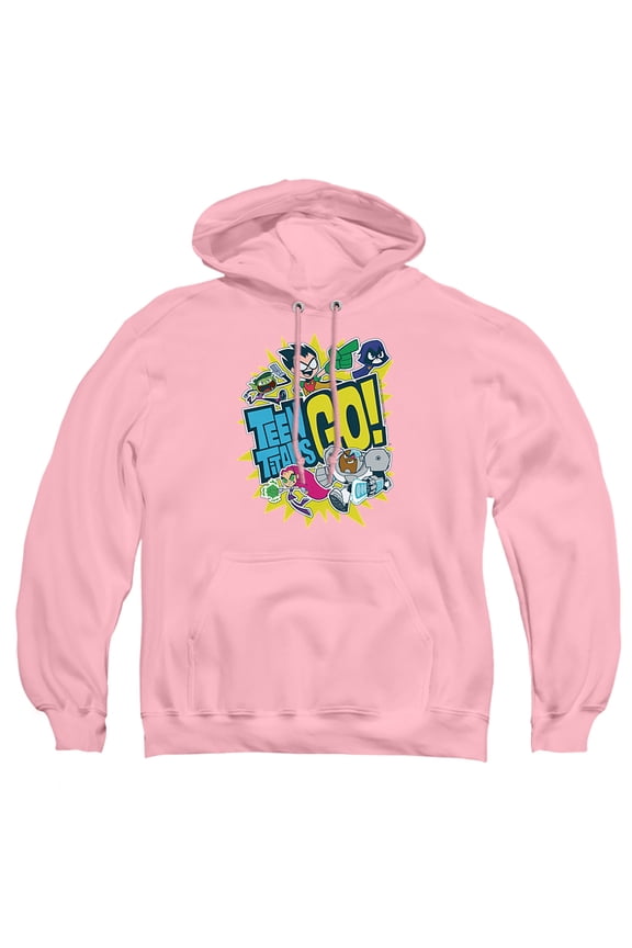 Teen Titans Go Logo And Characters Burst Adult Pull-Over Hoodie, Pink, 3X Large