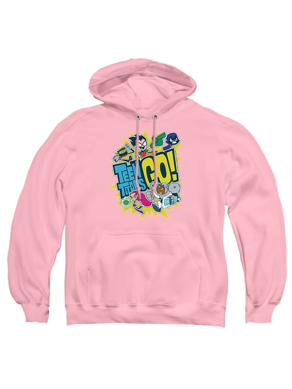 Teen Titans Go Logo And Characters Burst Adult Pull-Over Hoodie, Pink, Large