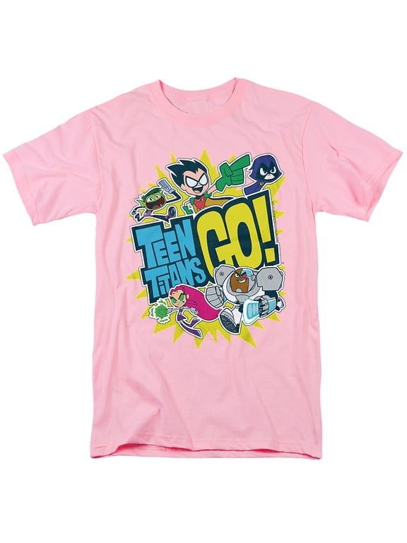 Teen Titans Go Logo And Characters Burst Unisex Adult T Shirt, Pink, X Large