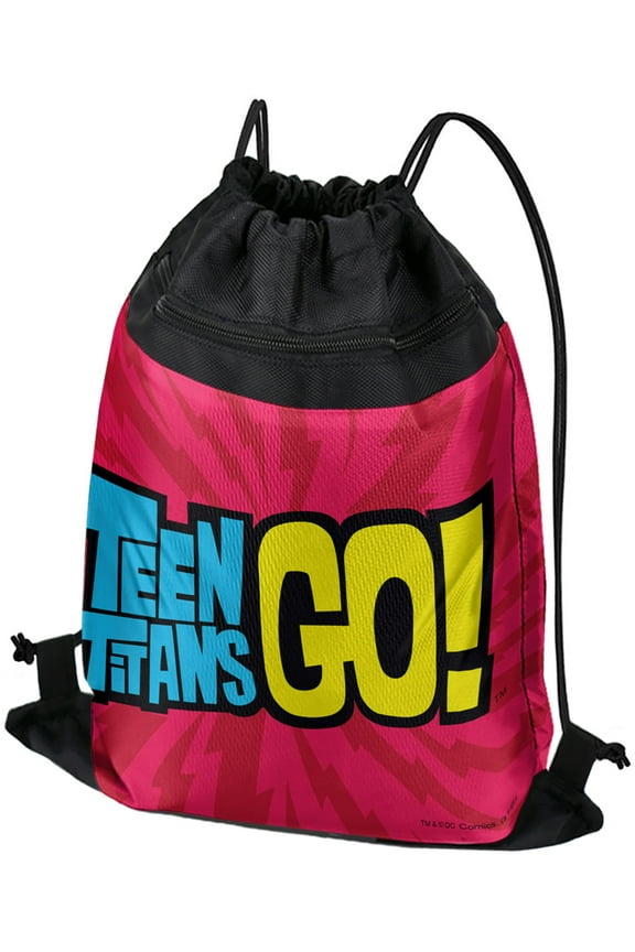 Teen Titans Go! Logo Drawstring Backpack Sports Bag Sackpack 17" x 13", Perfect for Gym, Yoga or Practice