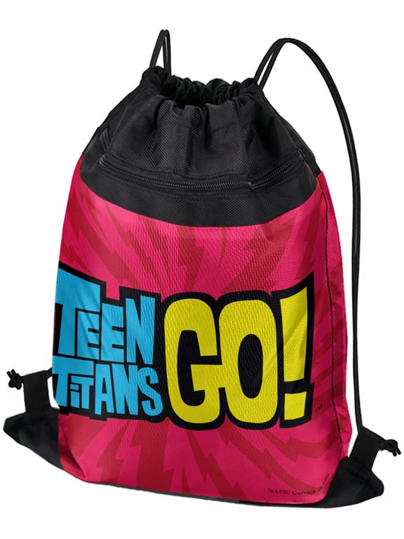 Teen Titans Go! Logo Drawstring Backpack Sports Bag Sackpack 17" x 13", Perfect for Gym, Yoga or Practice