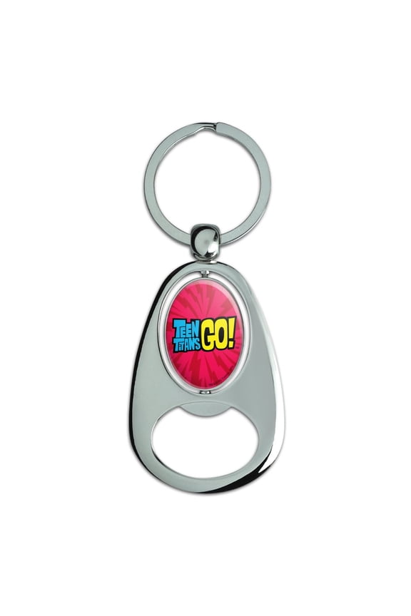 Teen Titans Go! Logo Keychain Chrome Metal Spinning Oval Bottle Opener
