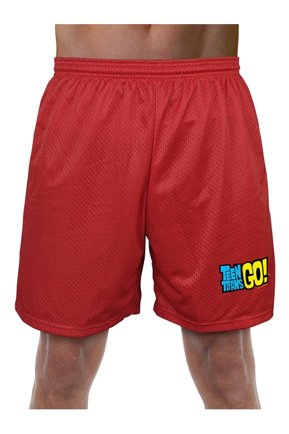 Teen Titans Go Logo Mens Lined Mesh Shorts, Red, Medium