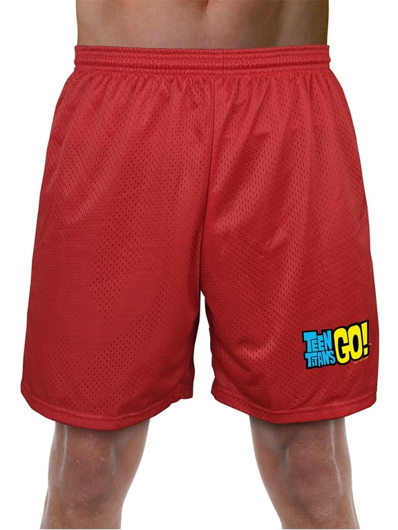Teen Titans Go Logo Mens Lined Mesh Shorts, Red, Small