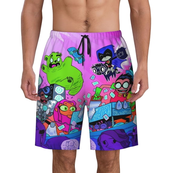 Teen Titans Go Mens Swim Trunks Quick Dry Swim Shorts Mesh Lining Bathing Suits Swimwear Beach Shorts with Pockets