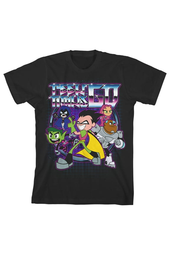 Teen Titans Go Metallic Character Emblem Toddler Boy's Black T-shirt-3T