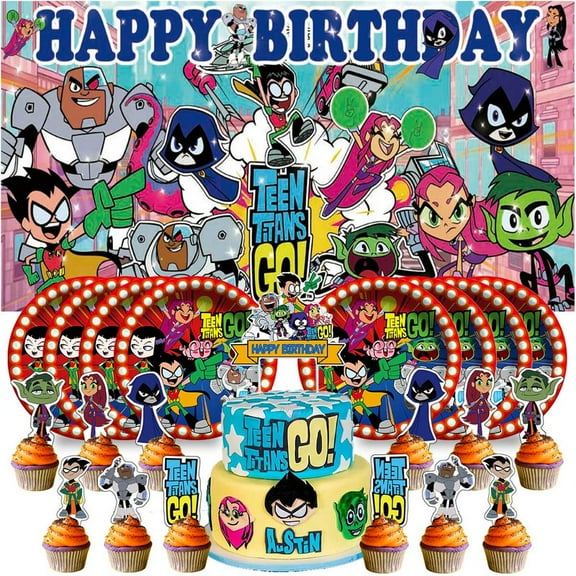 Teen Titans Go Plates Birthday Supplies Decorations Decor Backdrop Banner Cake Topper Fans