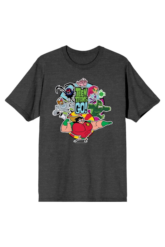 Teen Titans Go Powered Up Characters Men's Charcoal Heather T-shirt