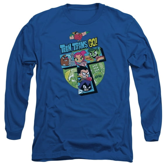 Teen Titans Go T Long Sleeve Adult 18/1 T-Shirt Royal Blue