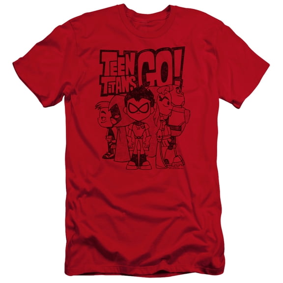 Trevco Sportswear TTG123-PSF-2 Teen Titans Go Team Up Premium Canvas Adult Slim Fit 30-1 Short Sleeve T-Shirt, Red - Medium