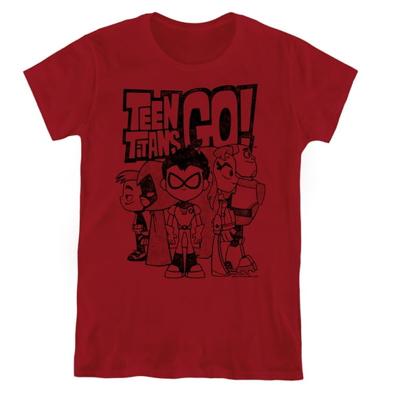Teen Titans Go Team Up Women's T Shirt, Cardinal, X-Large