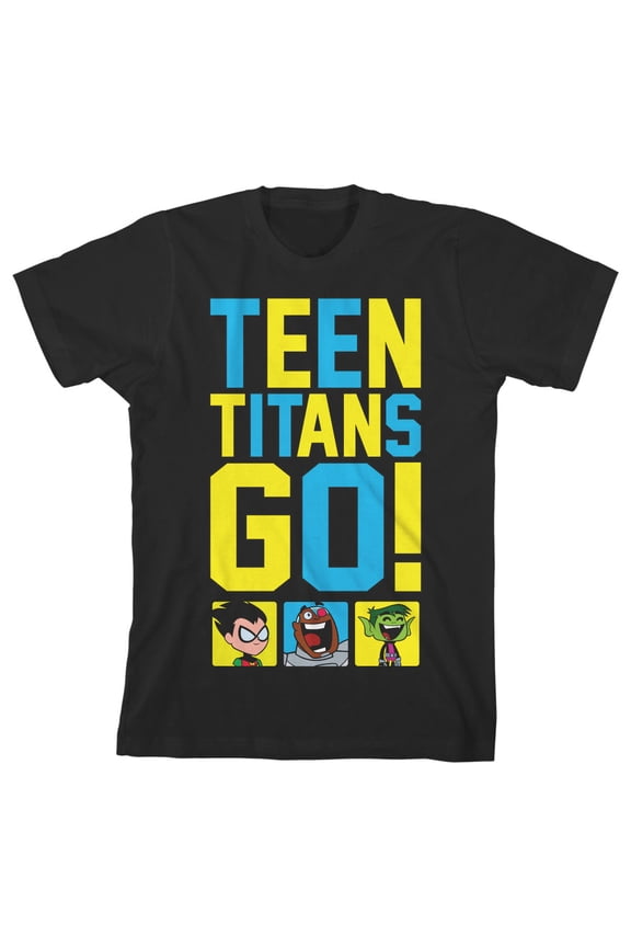 Teen Titans Go Title Character Logo Boy's Black T-shirt-Large
