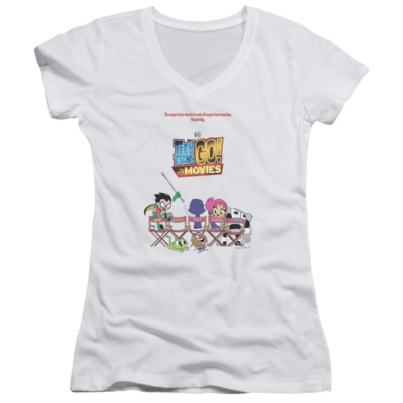 Teen Titans Go To The Movies Poster Junior Women's T-Shirt V-Neck White