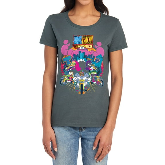 Teen Titans Go to The Movies Burst Through Women's T Shirt, Charcoal, Small