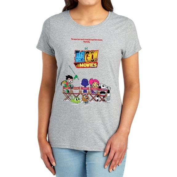 Teen Titans Go to The Movies Poster Women's T Shirt, Athletic Heather, 2X-Large
