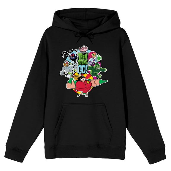 Teen Titans Go to the Movies Heroes Charging Men's Black Sweatshirt-XXL