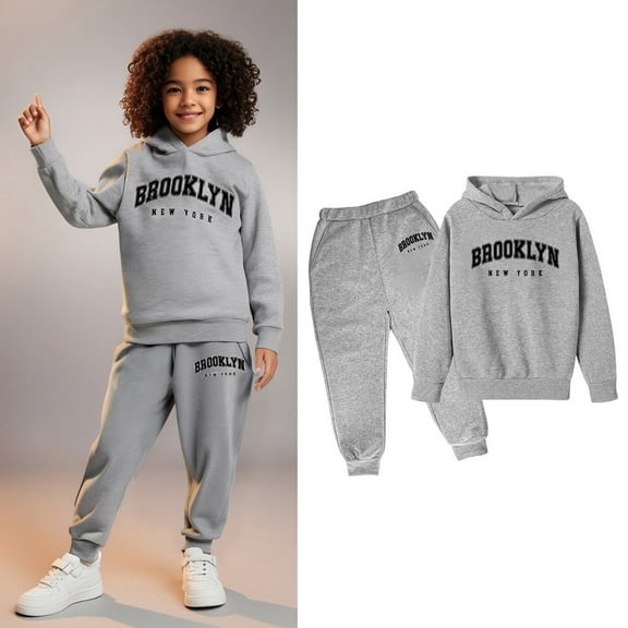 Teen Tracksuit Athletic Sweatsuits Sets,2PC Long Sleeve Letter Pattern Pullover Hoodie and Sweatpants Fall Clothes Tween Clothes 11-12 Years