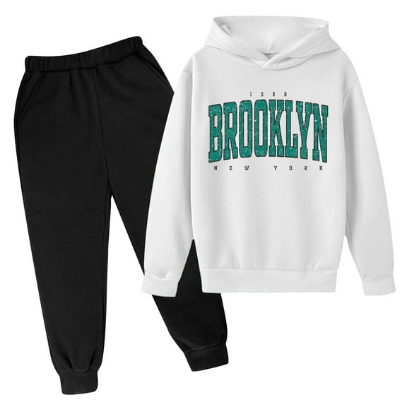 Teen Tracksuits 2 Piece Outfit Letter Printed Sweatshirt and Sweatpants Sets Little Boys Girls Fall Winter Sweatsuits Outfit White, 5-6Y