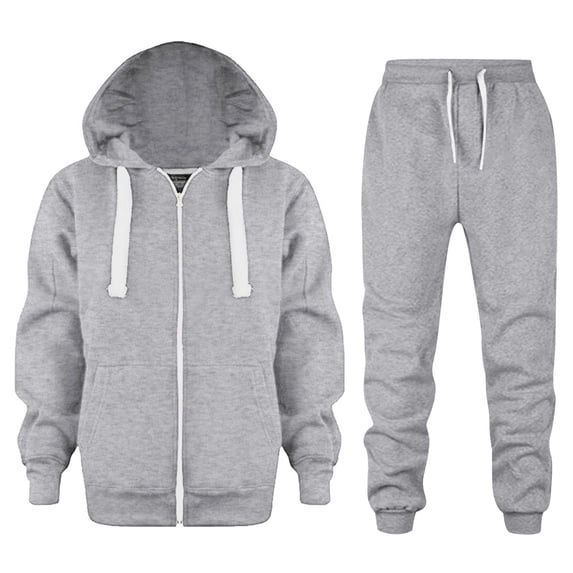 Teen Tracksuits 2 Piece Outfit Zip Up Long Sleeve Hoodie and Tapered Jogger Sweatpants Boys Girls Fall Winter Outfits Set Light Gray, 4-5Y