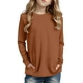 thumbnail image 1 of Teen Tshirts for Boys Brown Long Sleeve T-Shirt with Pockets Girls Crewneck Tees Fall Tops Girl Clothes Size 13-14 Years, 1 of 5