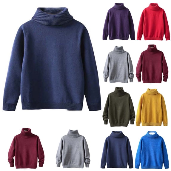 Teen Turtleneck Sweaters Winter Warm Fleece Lined Sweater Knit Mock Neck Pullover Sweater Boys Girls Solid Long Sleeve Navy 150 11 Years