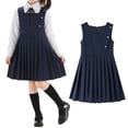 thumbnail image 1 of Uniform Dresses for Girls A-Line Pleated Hem Knee Length Sleeveless Navy Dress for Girls Uniform Back To School Outfits Girls School Uniform 13-14 Years, 1 of 4