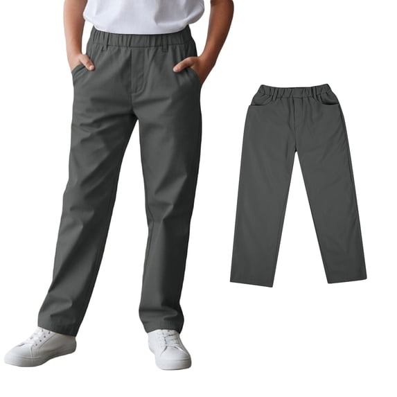 Uniform Pants Elastic Waist Straight Leg Slim Fit Grey Uniform Pants 10-11 Years Boy Pants