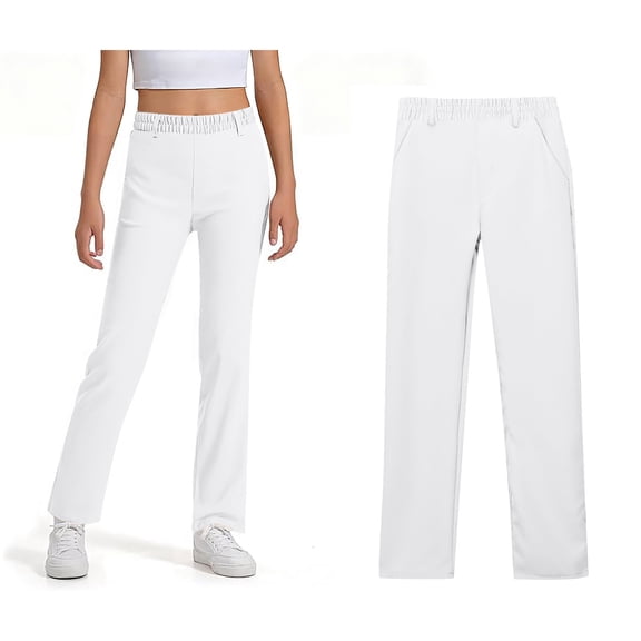 Teen Uniform Pants for Girls Skinny Fit Kids Dress Pants with Pockets Straight Pants White Uniform Pants Back To School Clothes for Teen Girls Teen Girls Clothes Size 13-14 years