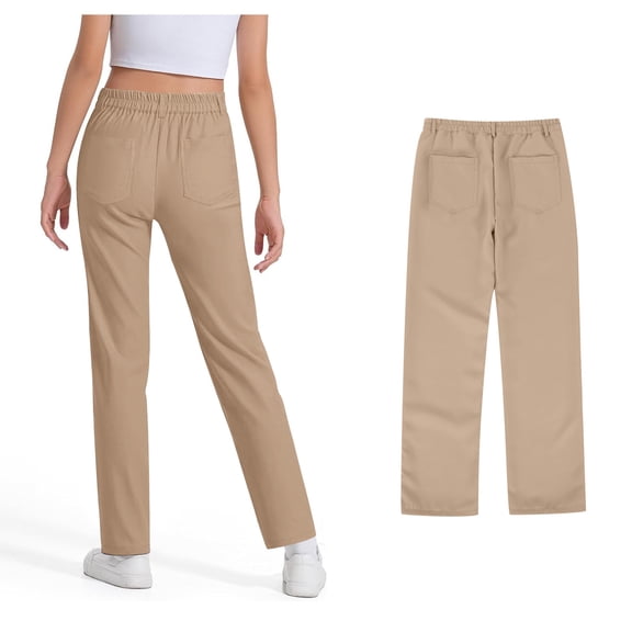 Teen Uniform Pants for Girls Skinny Fit Stretch Pants With Pockets Flare Leg Pants Beige Pants for Girls Uniform Back To School Outfits for Teen Girls Teen Clothes for Teen Girls 11-12 Years