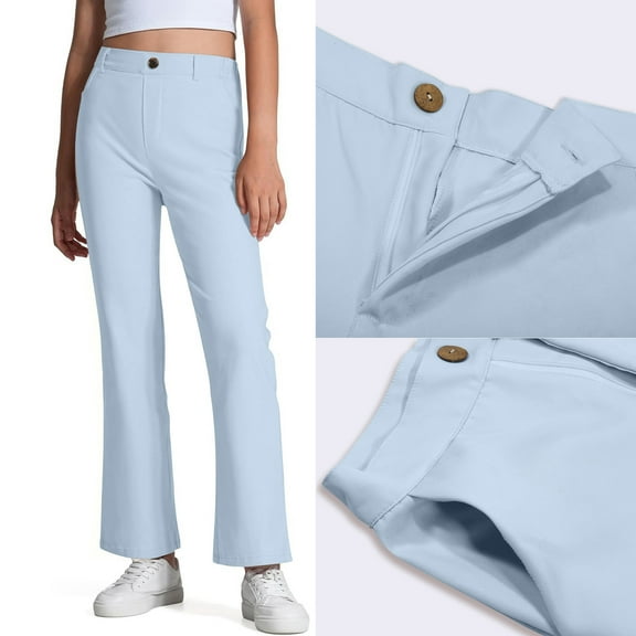 Teen Uniform Pants For Girls Skinny Fit Stretch Pants With Pockets Flare Leg Pants Blue Uniform Pants Back To School Clothes Teen Clothes For Teen Girls 11-12 Years