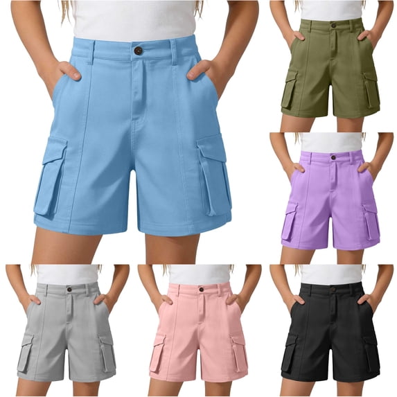 Uniform Shorts For Girls Straight Shorts With Pockets Pull On Chino Shorts Stretch Shorts Light Blue Uniform Shorts For Girls Back To School Clothes Size 12-13 Years Girls Clothes