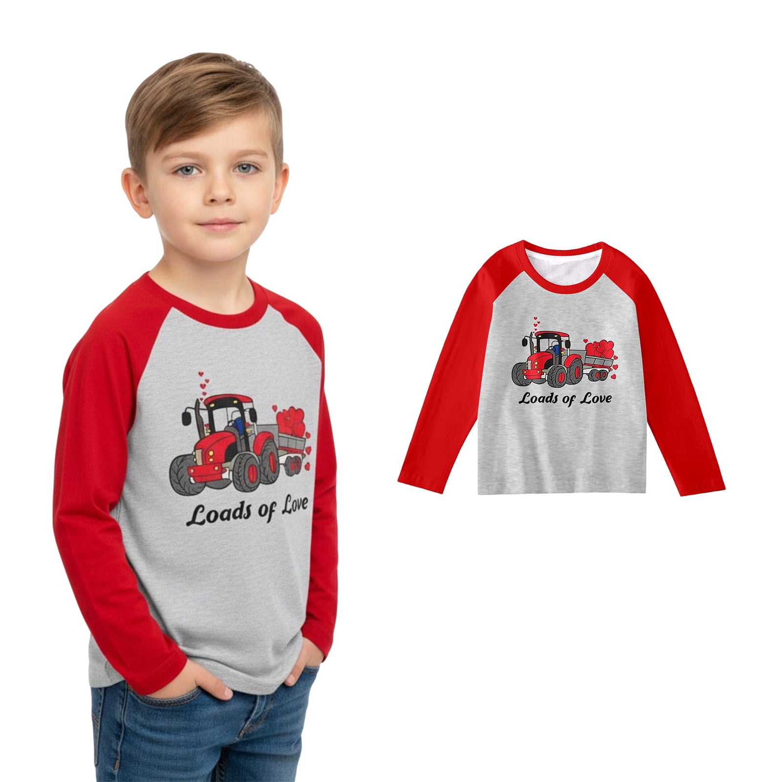 Valentine T Shirts for Boys Long Sleeve Graphic Tee Shirts Crewneck Casual Pullover Boy T-Shirts Size 10-11 Years
