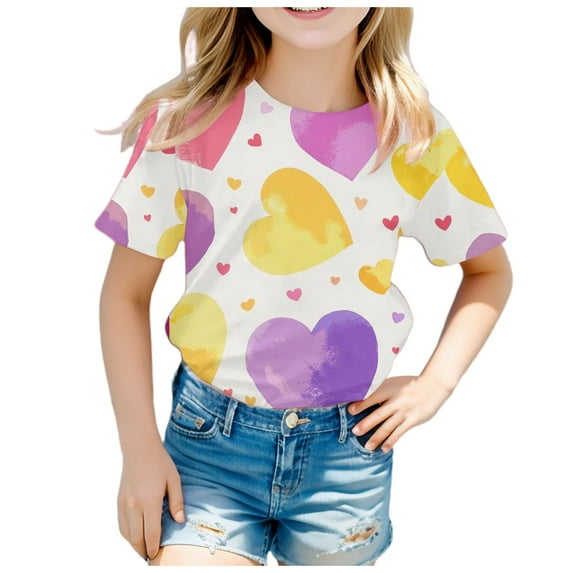Teen Valentine T Shirts for Girls Short Sleeve Graphic Tee Shirts Crewneck Casual Pullover Kids Clothes Girls Size 10-11 Years
