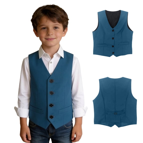 Vest for Boys Blue Dress Waistcoat Vest V-Neck Adjustable Back Strap Boys 13-14 Years Clothes