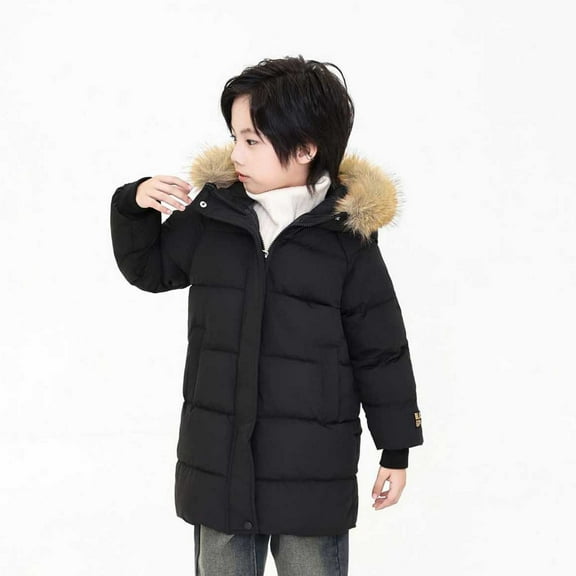 Teen Winter Coat Boys Puffer Jacket with Pocket Zip up Hooded Coat Solid Long Sleeve Windproof Child Winter Coat Boys Jackets Size 10-11 Years