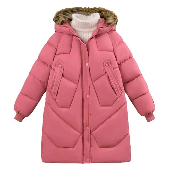 Teen Winter Coat for Girls with Hooded Puffer Jacket Kids Red Jacket Full-Zip Long Sleeve Thicken Waterproof Jacket Kids Little Girl Jackets 13-14 Years