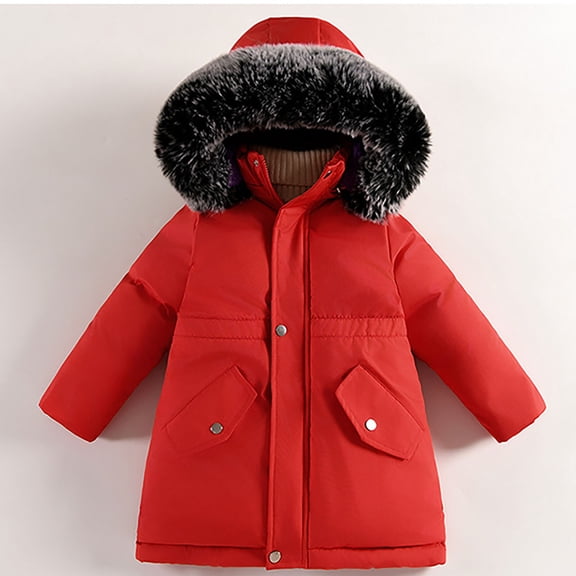 Teen Winter Coat for Girls Hooded Puffer Jacket Kids Red Coat Zipper Long Sleeve Thicken Waterproof Jacket Kids Fall Jackets for Girls 11-12 Years