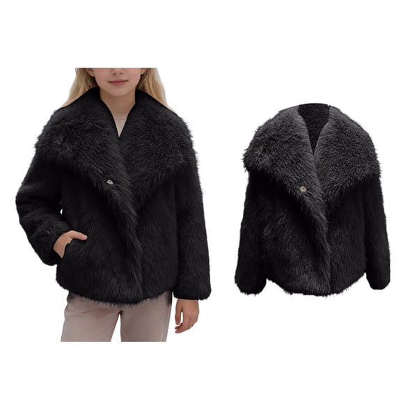 Teen Winter Coats Girls Black Fluffy Coats Jacket Girls Warm Winter Coat Little Girls Coats Size 13-14 Years