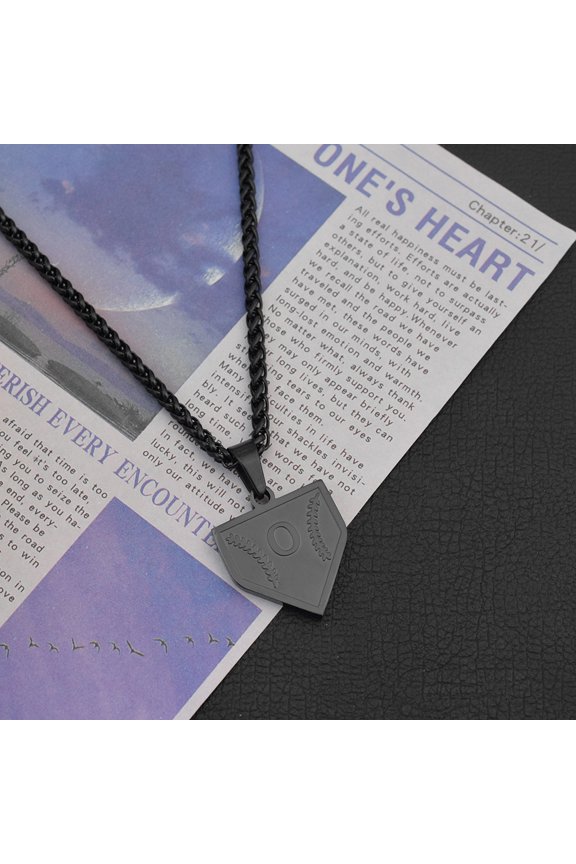 Teen letter A-Z necklace, stainless steel letter shield pendant, dragon bone chain, 22+2 inches, baseball home plate inspirational necklace, baseball jewelry, men's gift.