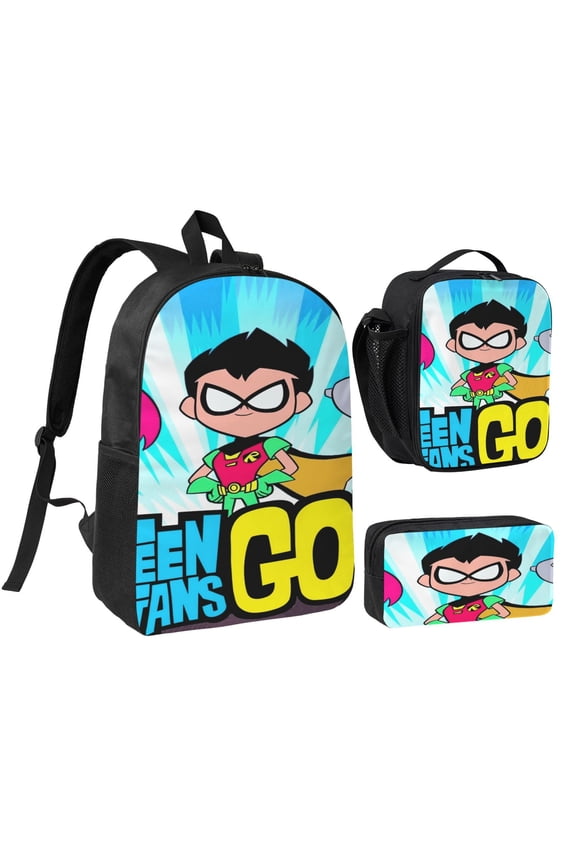 Teen titans go Three piece backpack set young backpack combination backpack lunch bag pencil case