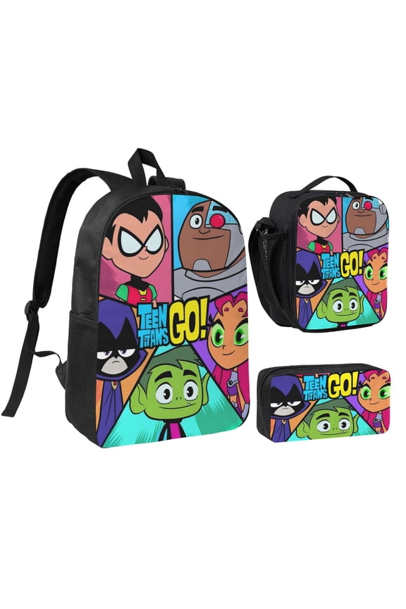 Teen titans go Three piece backpack set young backpack combination backpack lunch bag pencil case