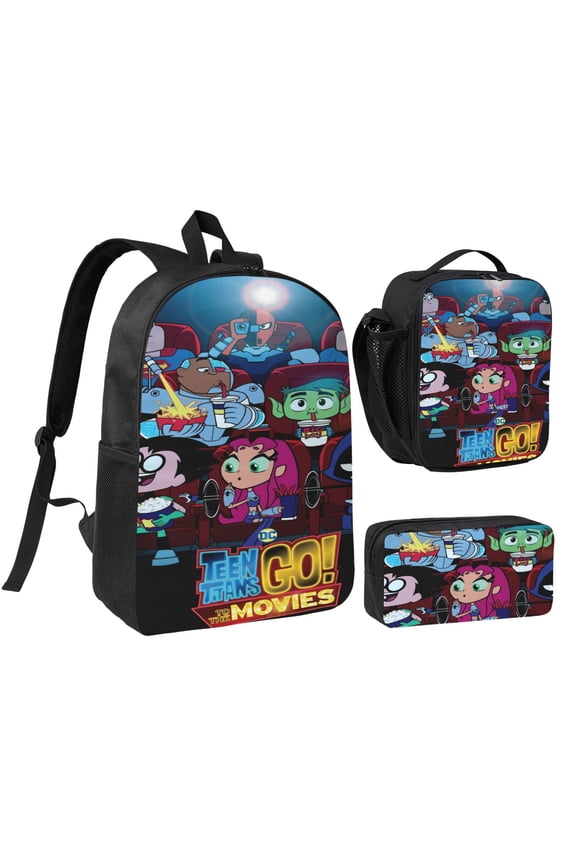 Teen titans go Three piece backpack set young backpack combination backpack lunch bag pencil case