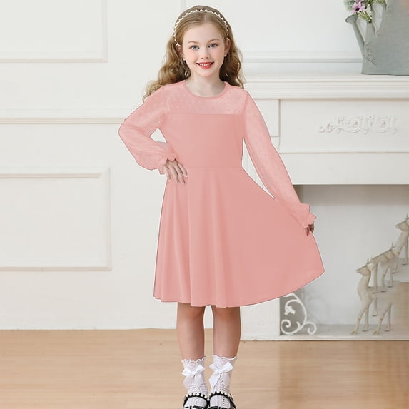 TeenChristmas Dress Crew Neck A-Line Long Sleeve Girl Winter Dresses Christmas Outfits Dress for Girls 6-7 Years