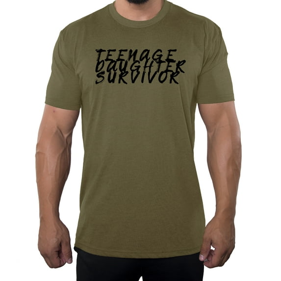 Teenage Daughter Survivor Funny Dad Shirts, Men's Funny Graphic T-shirts - Olive Drab MH200DAD S16 3XL